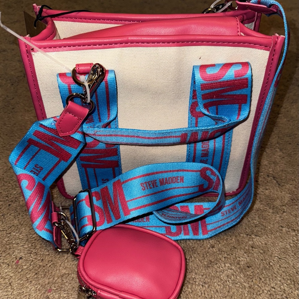 Steve Madden Pink and Blue Crossbody Satchel
